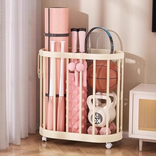 storage cart, rolling cart, organizer cart, sports equipment rack, mobile storage rack, bestseller push, minimalist, lifestyle, calm, fresh, neutral, pastel